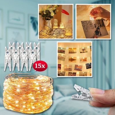 Instalație cu cleme pentru agățarea fotografiilor (3m) | PHOTOGLO